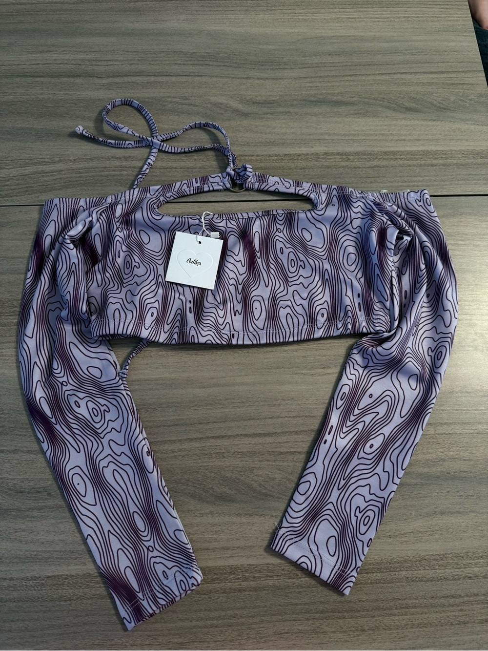 Adika Purple Abstract Print Off-Shoulder Crop Top